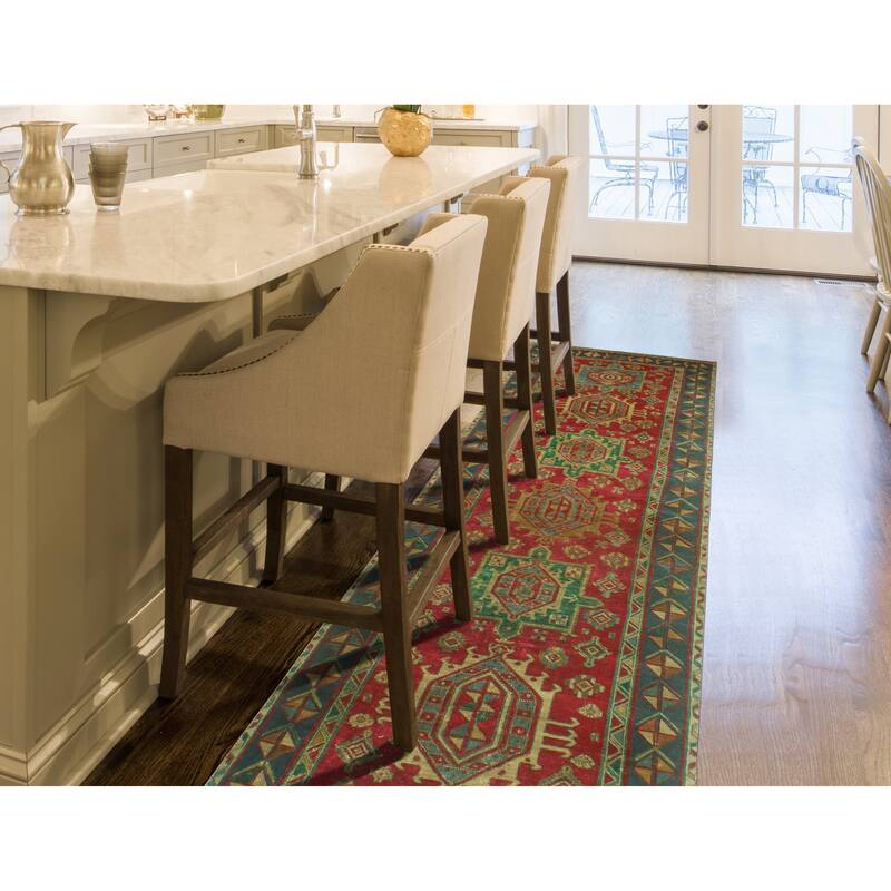 Vintage Distressed Faridoon Red/Navy Runner - 3'7" x 14'8"