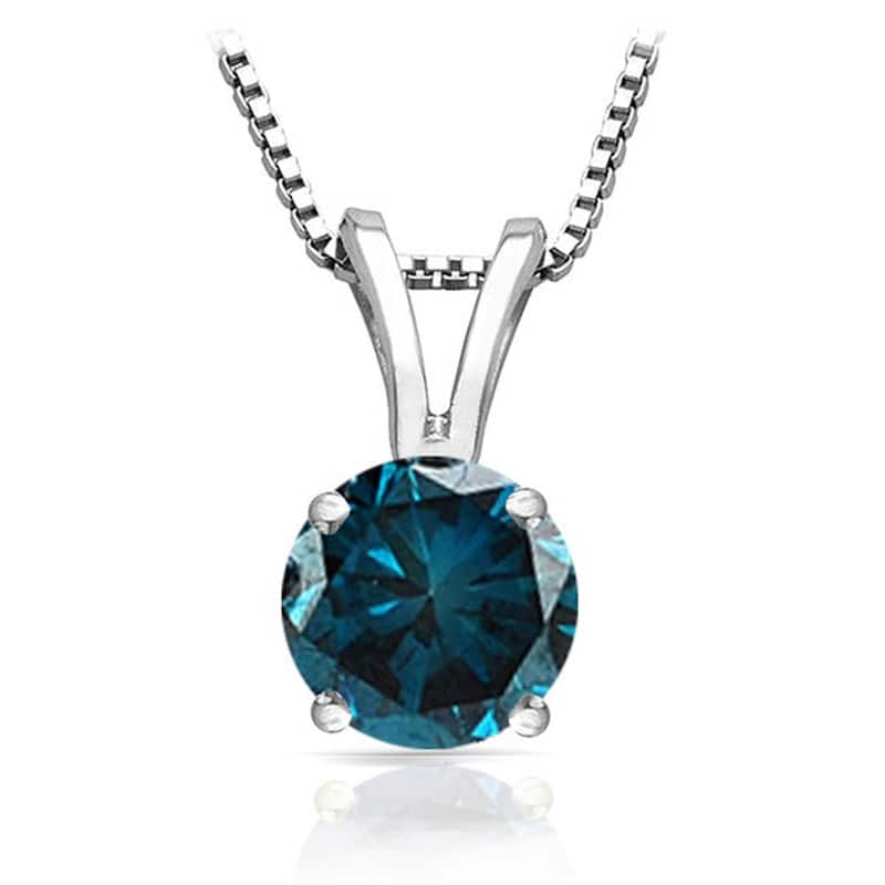 Auriya 14k Gold 3/4 to 1 1/2ct TDW Blue Diamond Solitaire Necklace (I1-I2) - 1 1/2ct TW - White