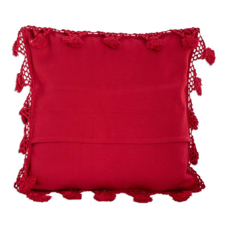 Novica Handmade Traditional Motifs In Red Cotton Cushion Cover