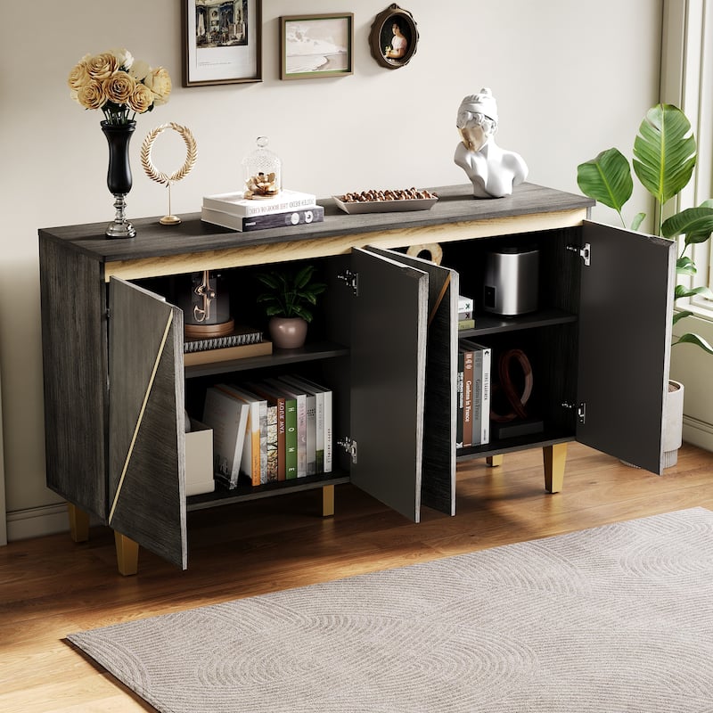 Mid-Century Art Deco 4-Door Sideboard with Adjustable Storage by Harper&Bright Designs