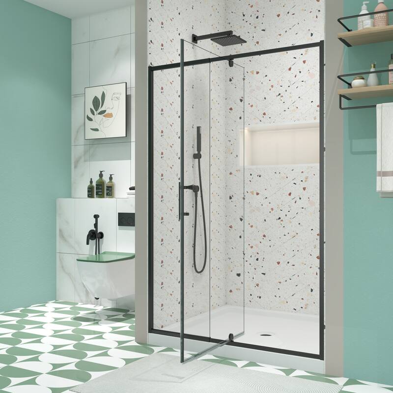 Framed Piovt Swing Glass Sliding Shower Door with 1/4"(6mm) Clear SGCC Tempered Glass