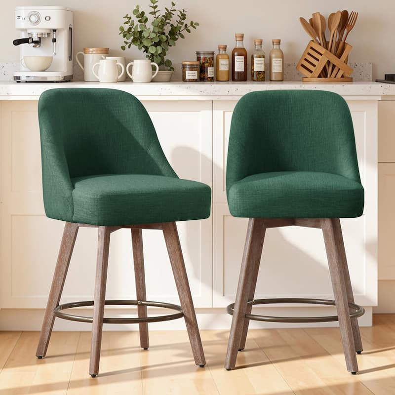 26" Upholstered Counter Height Swivel Bar Stool, Counter Stools with Solid Wood Legs - 39.37"H x 22.44"D x 21.65"W
