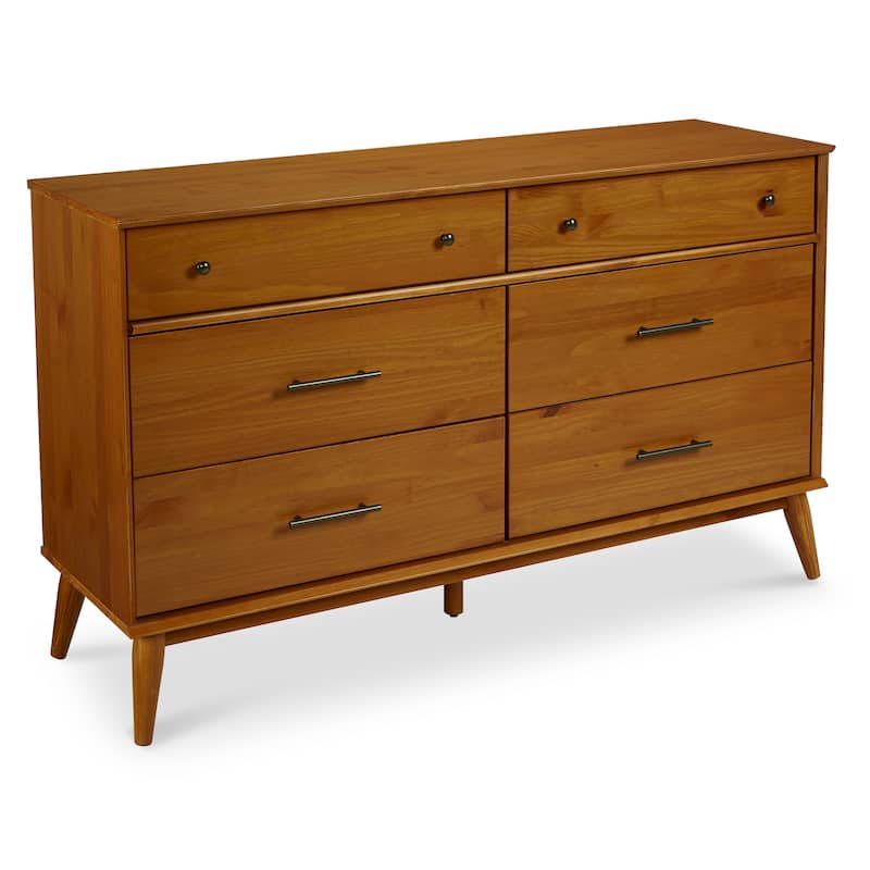 Mid-Century Castahno Solid Wood Six Drawer Dresser