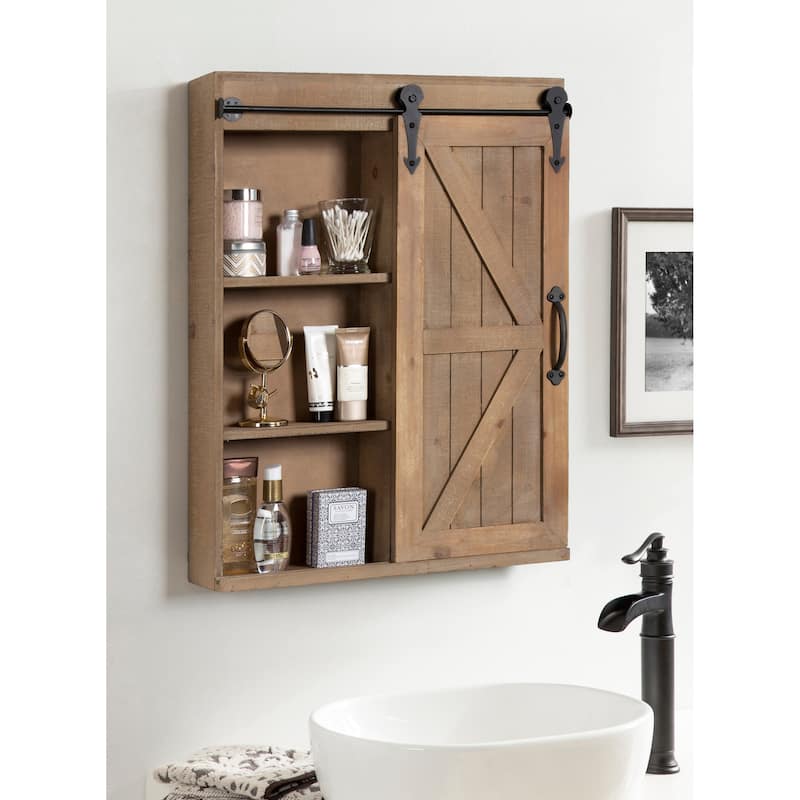 Cates Decorative Wood Wall Cabinet with Vanity Mirror and Barn Door