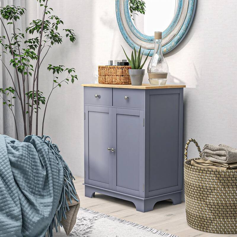 Kitchen Storage Cabinet with Solid Wood Top,Adjustable Shelf,2 Drawers