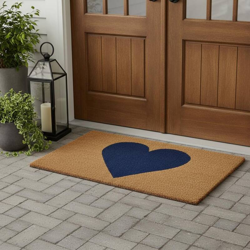 HomeRoots 30" X 48" Brown And Dark Blue Heart Outdoor Coir Door Mat - 30.00' X '48.00 - 30.00' X '48.00