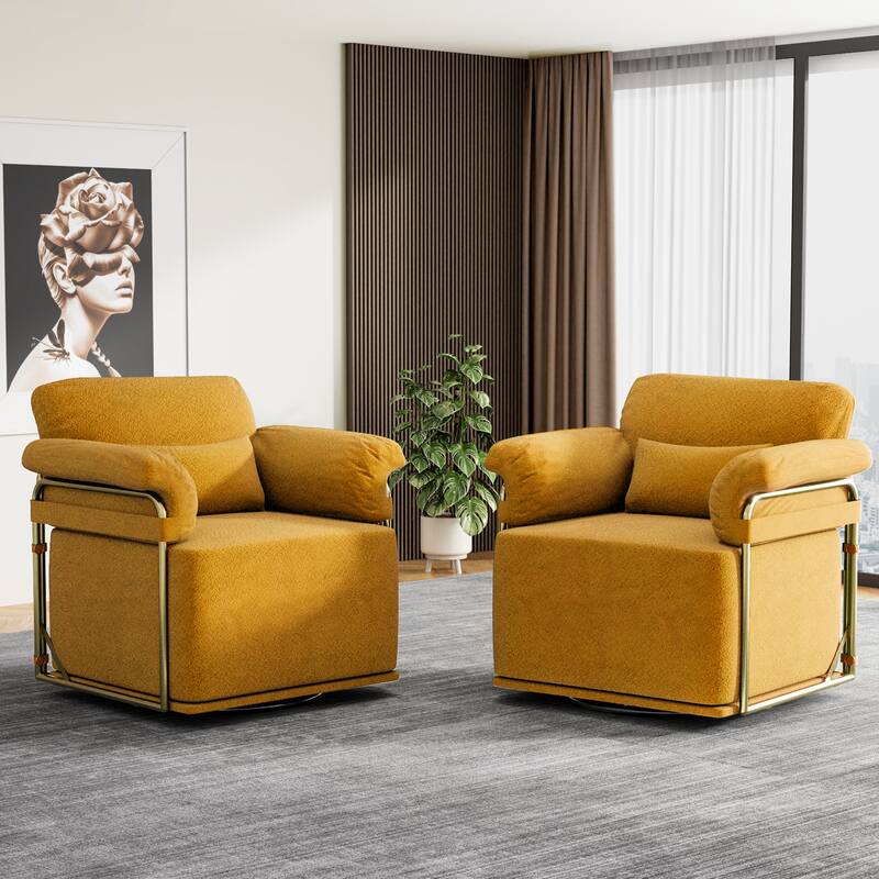 Swivel Accent Chair 360 Degree Rotating Upholstered Lounge Chair with Gold Legs Fluffy Fabric Armchair