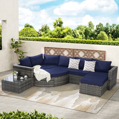 8-Piece Modular Sectional Sofa Set with Glass Table