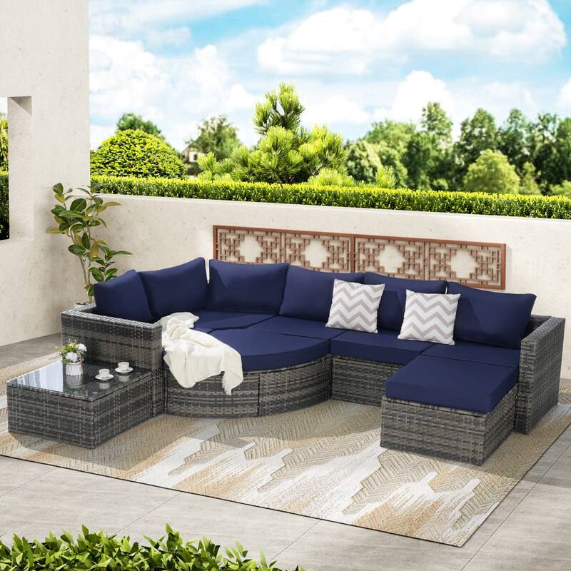 8 Piece Outdoor Patio Sofa Set, Sectional L- Shaped Patio Furniture Wicker Patio Conversation Set