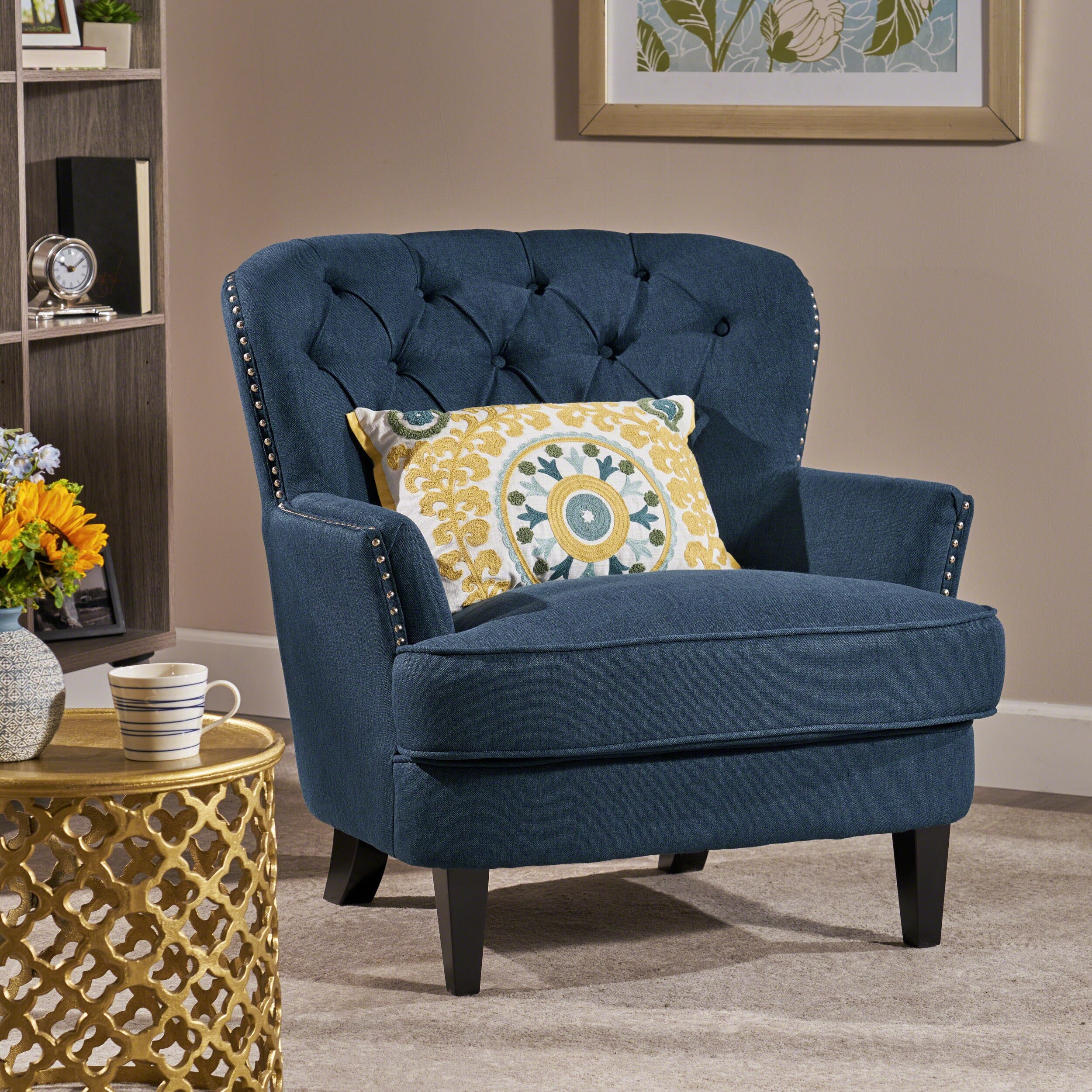 Tafton dark blue fabric outlet tufted club chair
