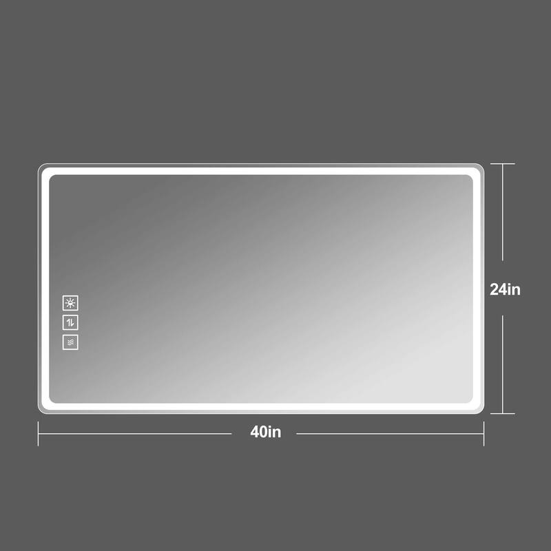 40x24 Inch Frameless LED Bathroom Mirror with Anti-Fog, Front Lights, and Copper-Free Silver Glass - Clear
