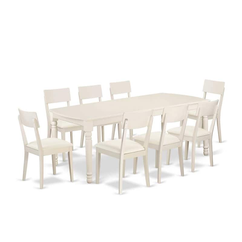 Kitchen Table Set 9 Piece - Dining Room Table & Chairs, Linen White Finish, Contemporary Design
