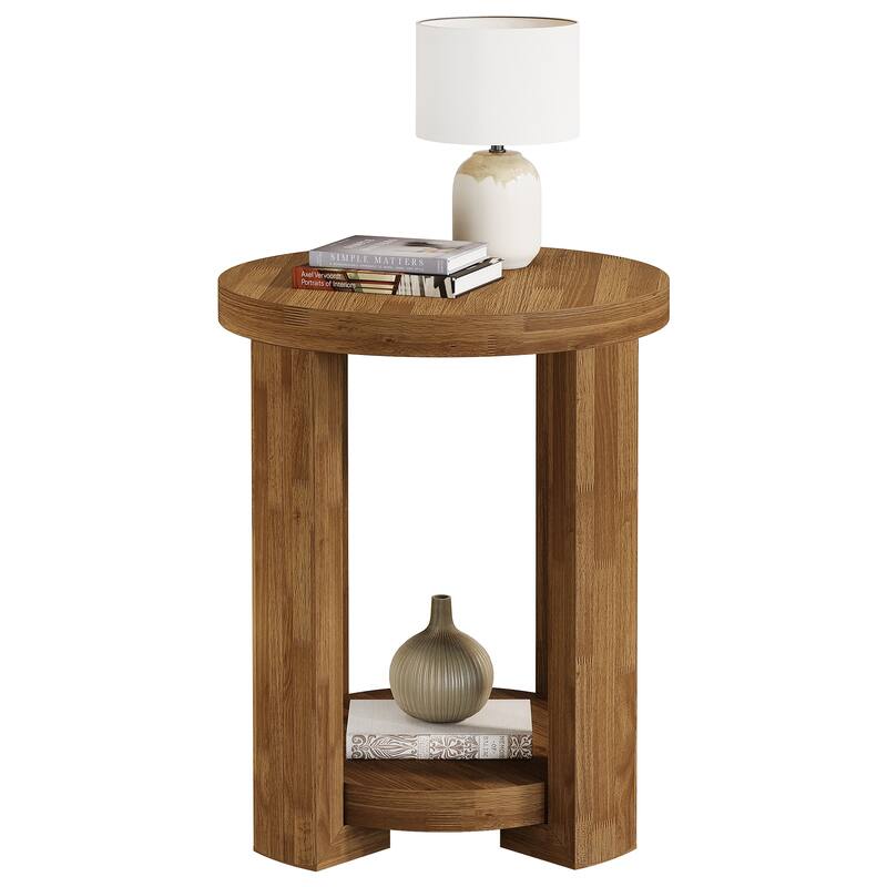 Side Table, 2-Tier Round End Table, Small Bedside Accent Furniture for Living Room, Bedroom