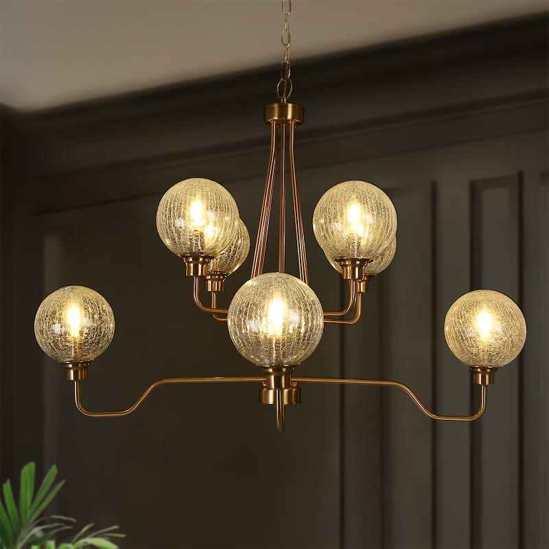 Modern Glam Gold 8-Light 2-Tier Chandelier 37.4 IN. Large Glass Lights - D 37.4" x H 25.1"