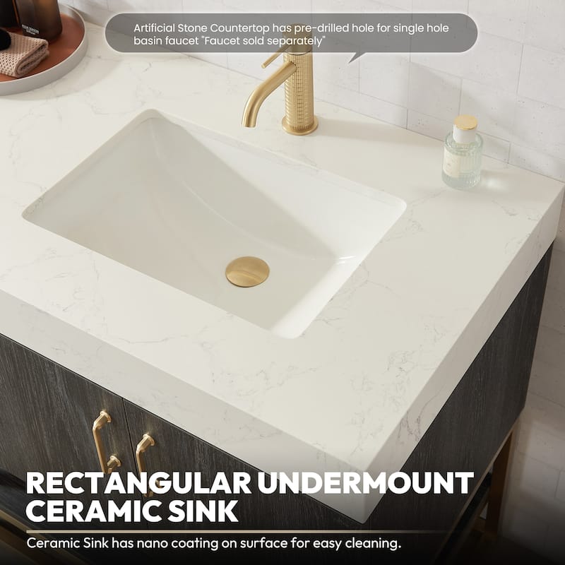 Alistair Bath Vanity with Grain White Stone Top without Mirror