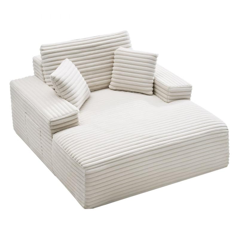 Faux Fur Chaise Lounge with Ergonomic Design, Pocket Springs and Pillows - 54" - Cream