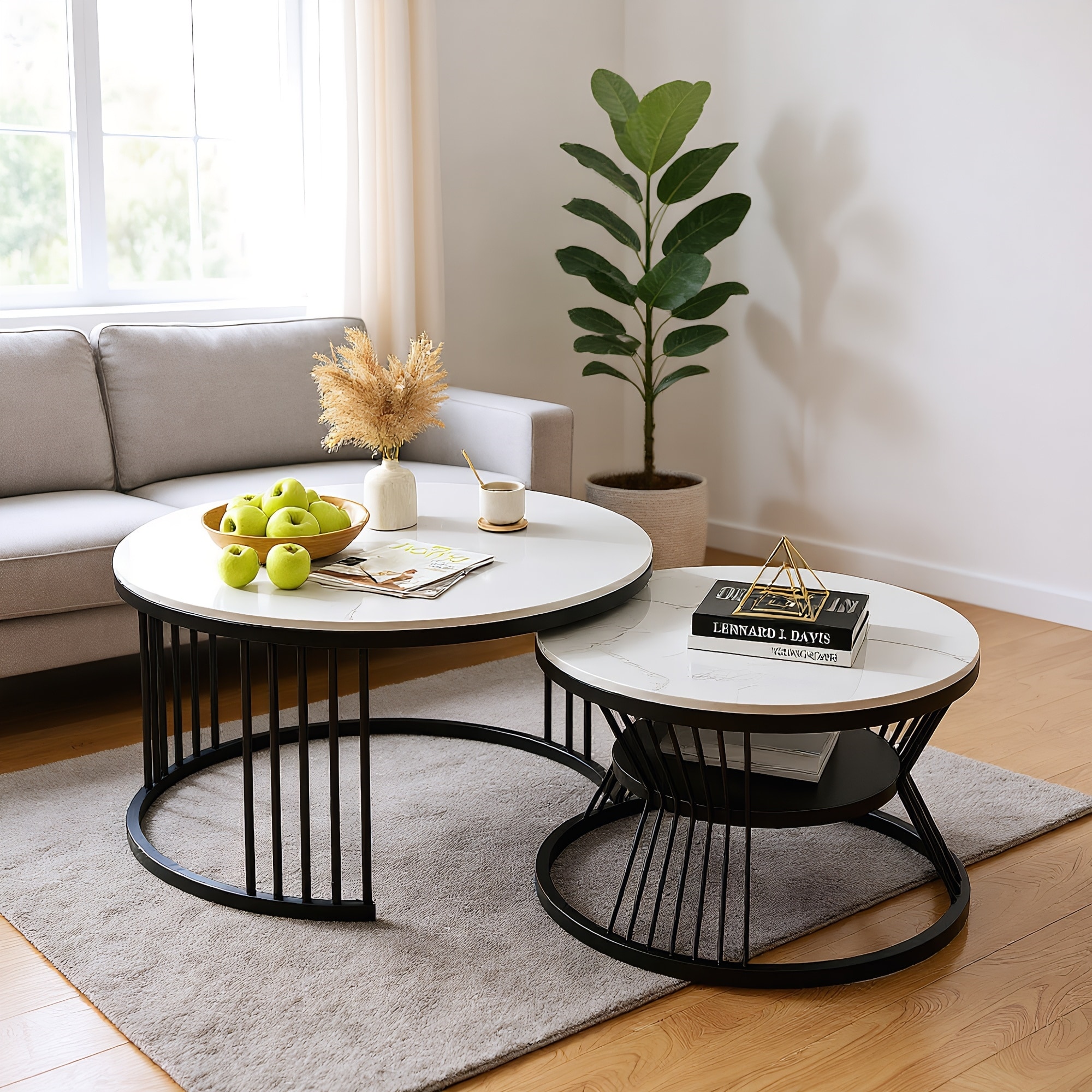 Round Modern Portable Nesting Dining Table Coffee Table (Set of 2)
