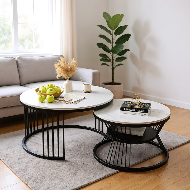 Round Modern Portable Nesting Dining Table Coffee Table (Set of 2)