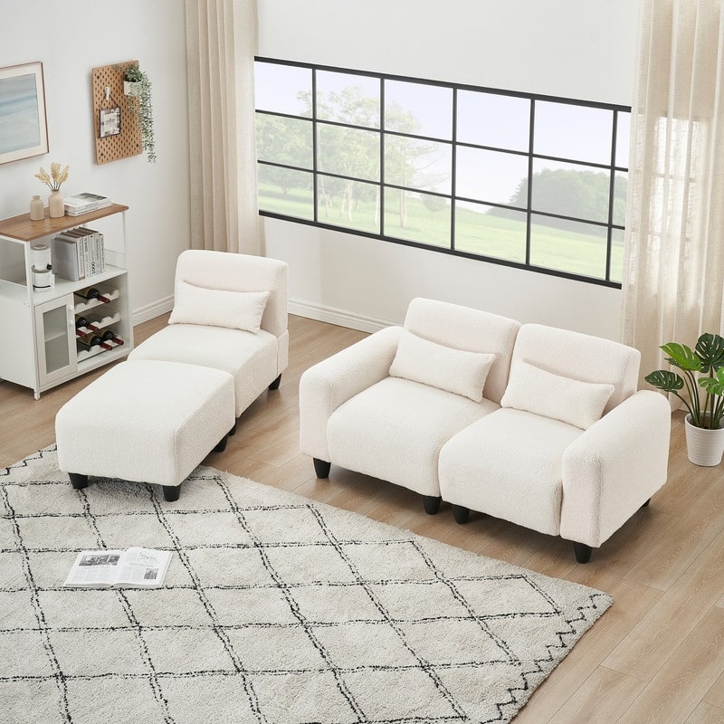 84.6" Teddy velvet L-shaped modular sofa