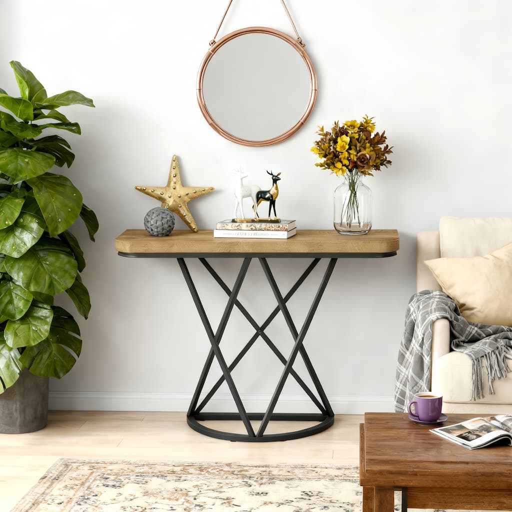 41.33" Console Table with Modern Metal Geometric Base