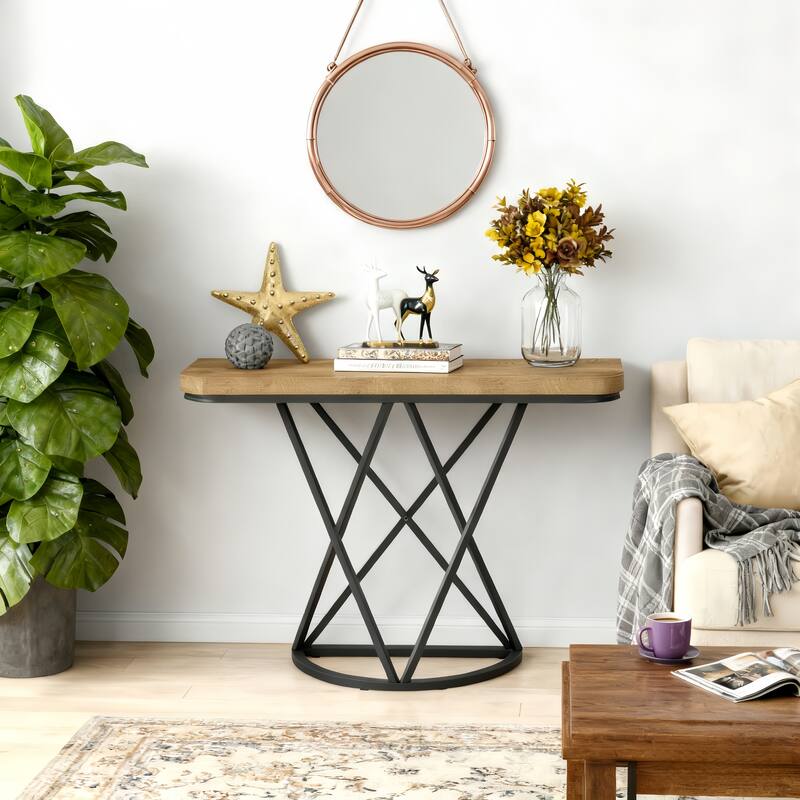 41.33" Console Table with Modern Metal Geometric Base