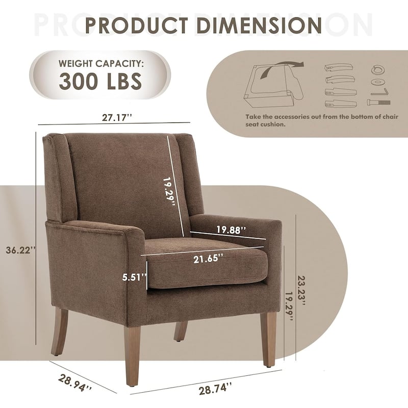 Mid-Century Linen Wing Chair - Tailored Channel Tufting & Walnut Tapered Legs, Compact Accent for Reading Nooks