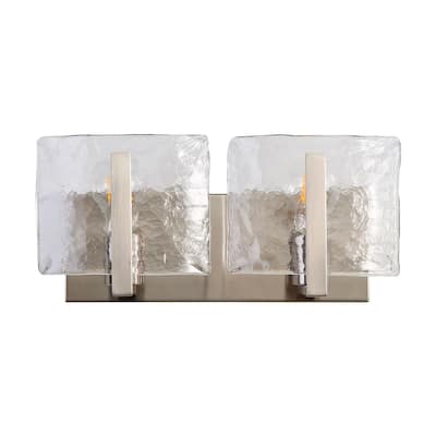 Aenon PW 2 Light Bath Vanity in Pewter with Hammered Water Glass Shade - Silver