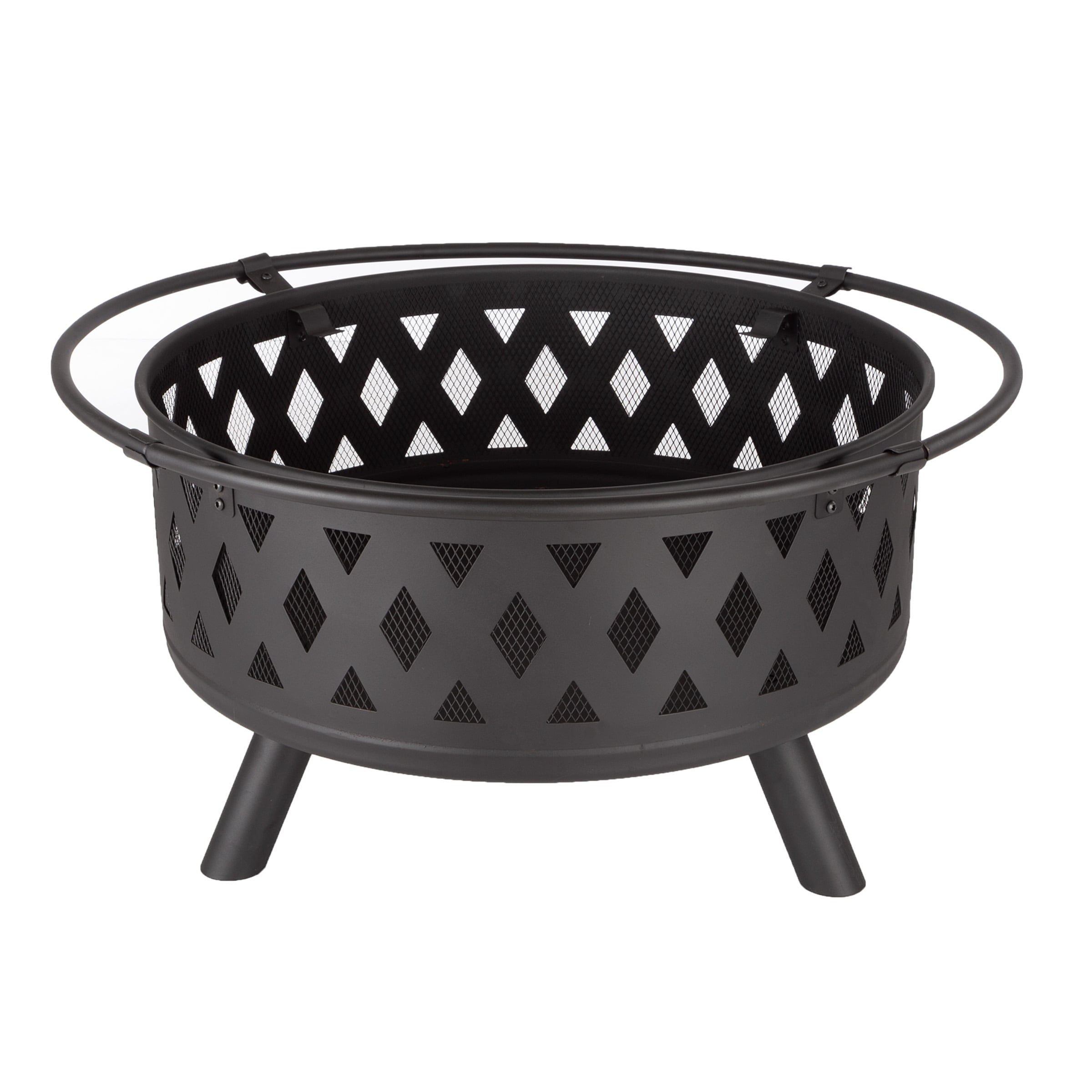 Pure Garden Wood Burning 32 inch Round Crossweave Outdoor Firepit