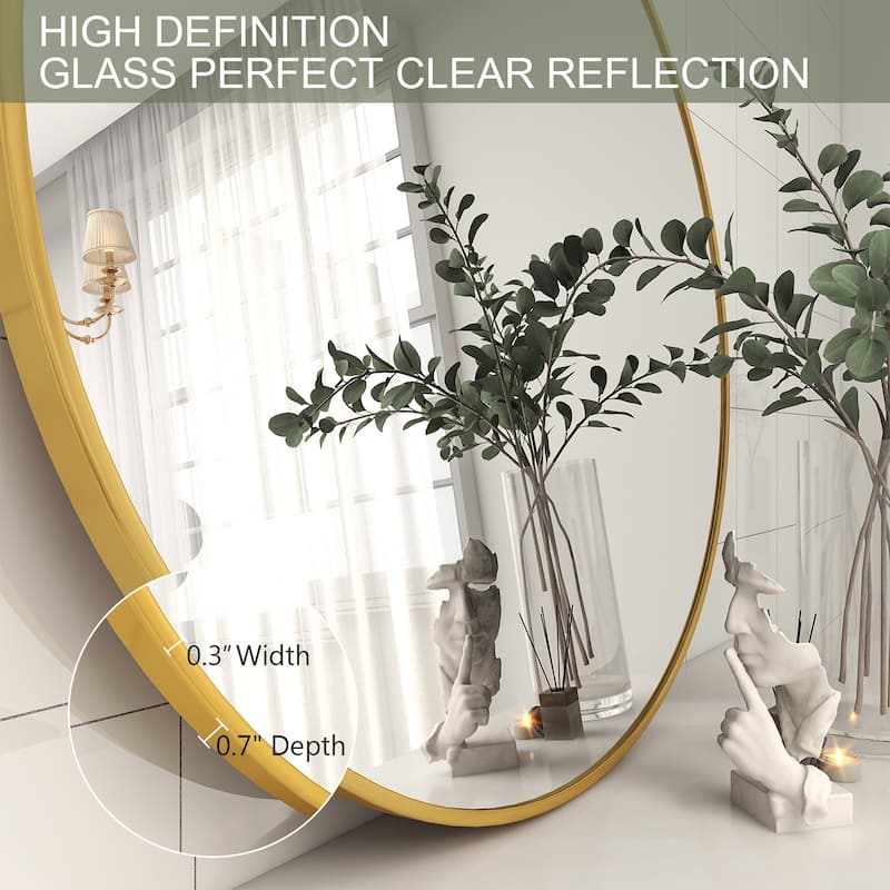Round Wall Mirror Bathroom Metal Frame Vanity Mirror - Gold - 30"