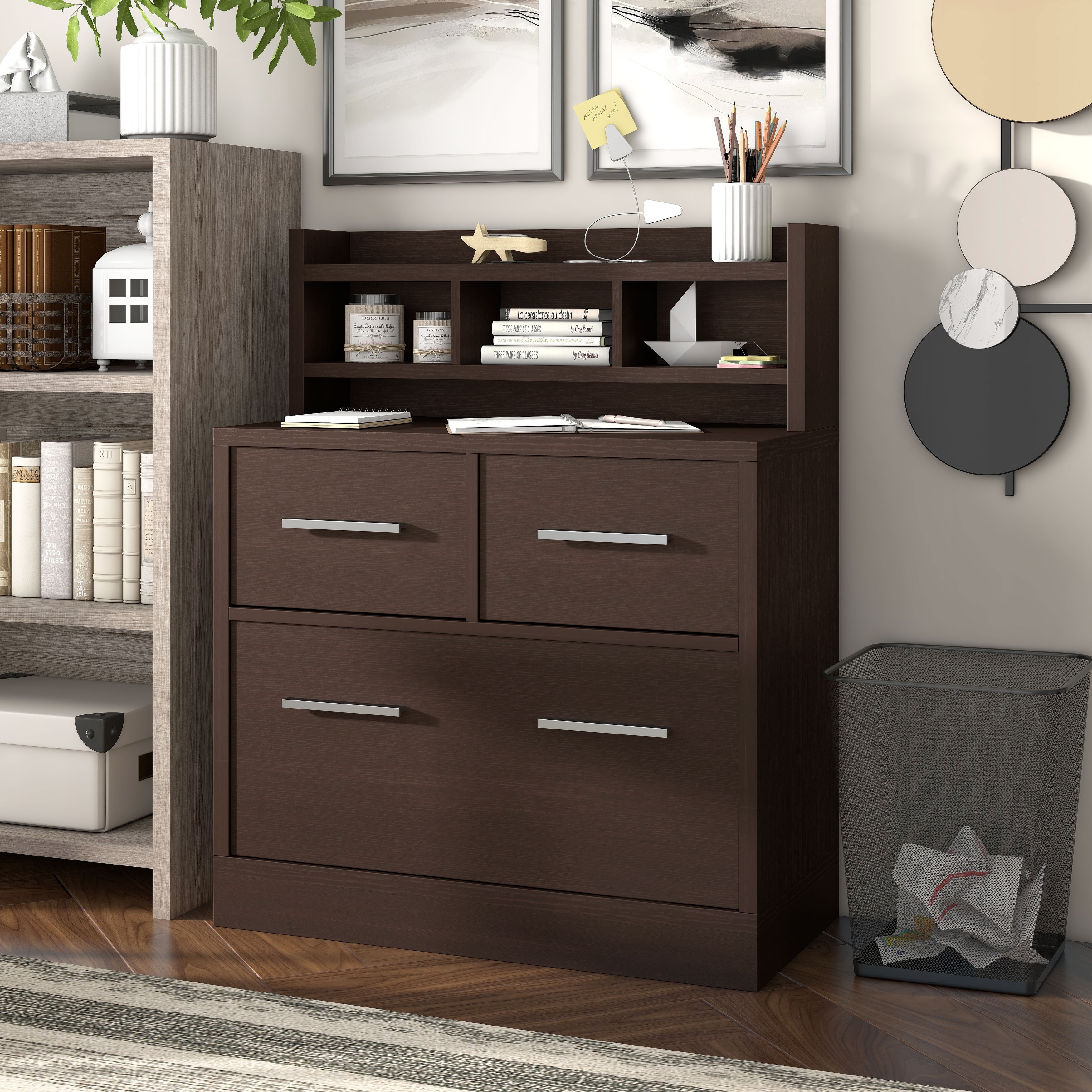 Porch & Den Greene Transitional 3-Drawer Wood File Cabinet Work Station
