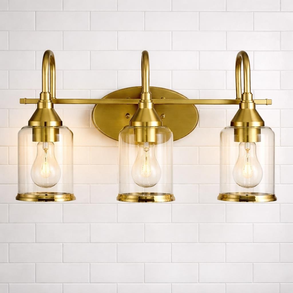Livex Brushed Gold Triple Vanity Light with Clear Glass