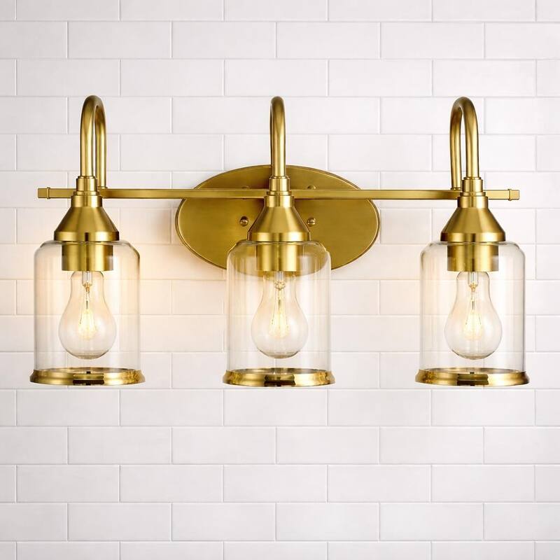 Livex Brushed Gold Triple Vanity Light with Clear Glass - Clear Glass