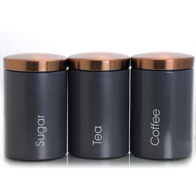 MegaChef Modern Kitchen Storage 3 Piece Canister Set in Matte Gray
