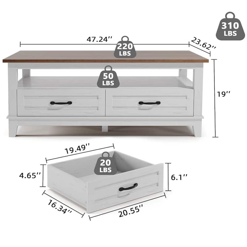 Farmhouse Coffee Table, Rectangle for Living Room,
