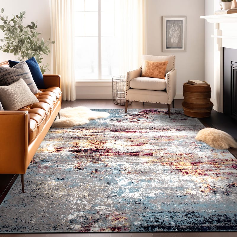 World Rug Gallery Distressed Abstract Watercolor Area Rug