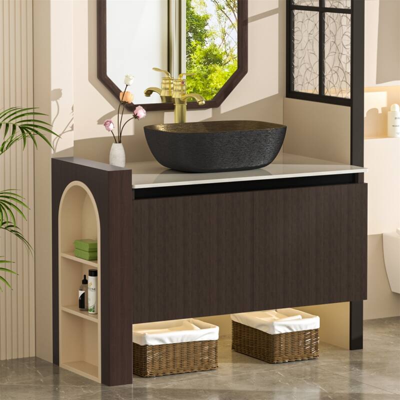 32/40/48 inch Bathroom Vanity with Sink Floating Ceramic Basin Cabinet
