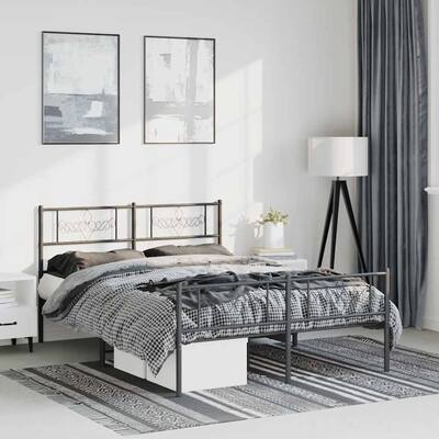 vidaXL 12 Inches Black Full Size Metal Bed Frame No Mattress - 77.2" x 55.9" x 35.4"