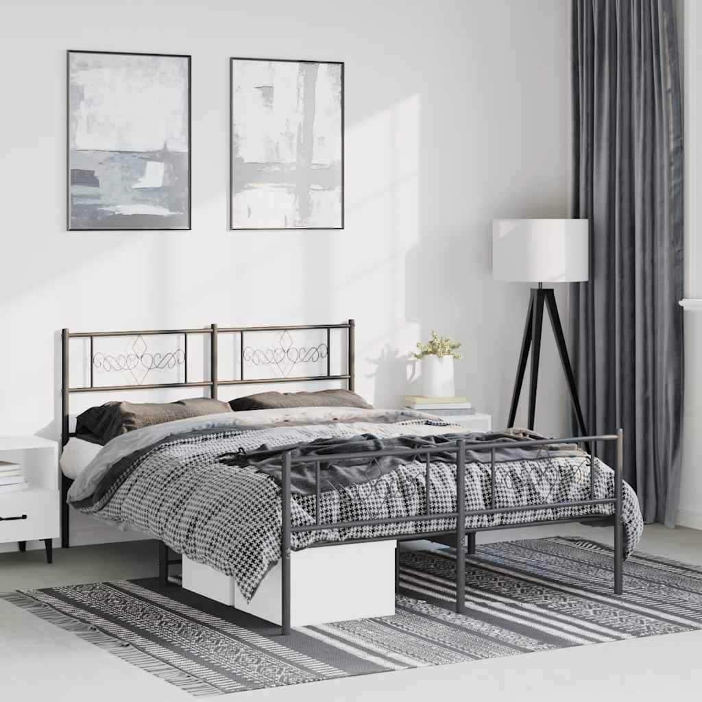 vidaXL 12 Inches Black Full Size Metal Bed Frame No Mattress - 77.2" x 55.9" x 35.4"