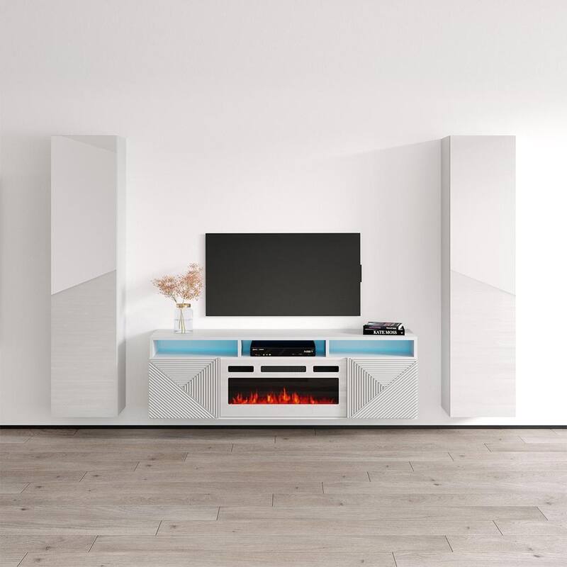 Giza WH-EF Floating Fireplace Entertainment Center - 40 - White