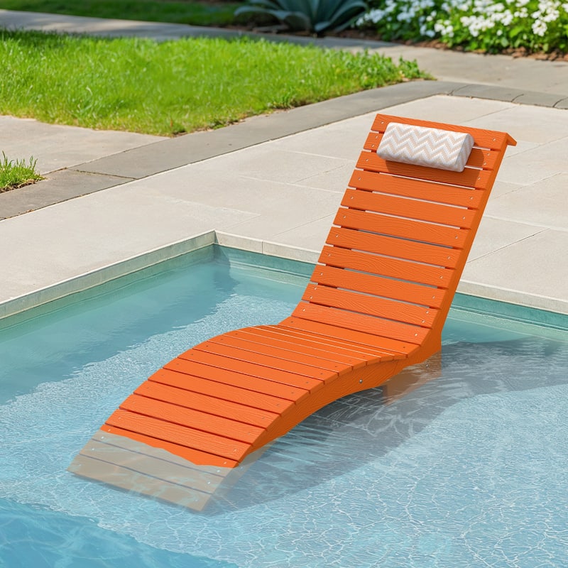 22"W HDPS Outdoor Lounger For Pool, Outdoor Backrest Lounge Chaise With Cushion, Single Pool Lounge Chairs For In Pool - Orange