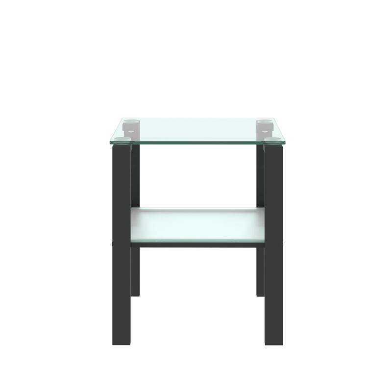 Set of 2, Glass two layer tea table, small round table, bedroom corner table, living room side table,Black
