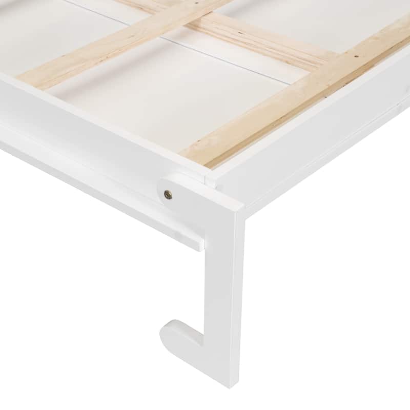 Queen Size Wall Murphy Bed with Desk, Vanity and 2 Storage Cabinets, Wooden Slat Support