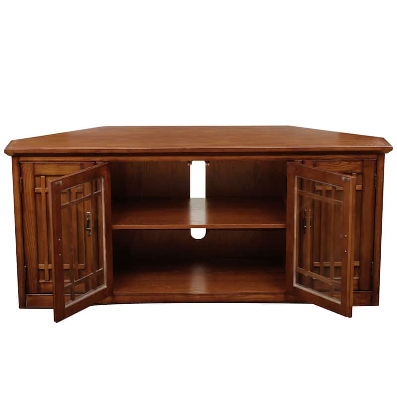Leick Home Solid Wood Mission Oak 4-Door Corner TV Stand - 56 inches x 20 inches x 25 inches