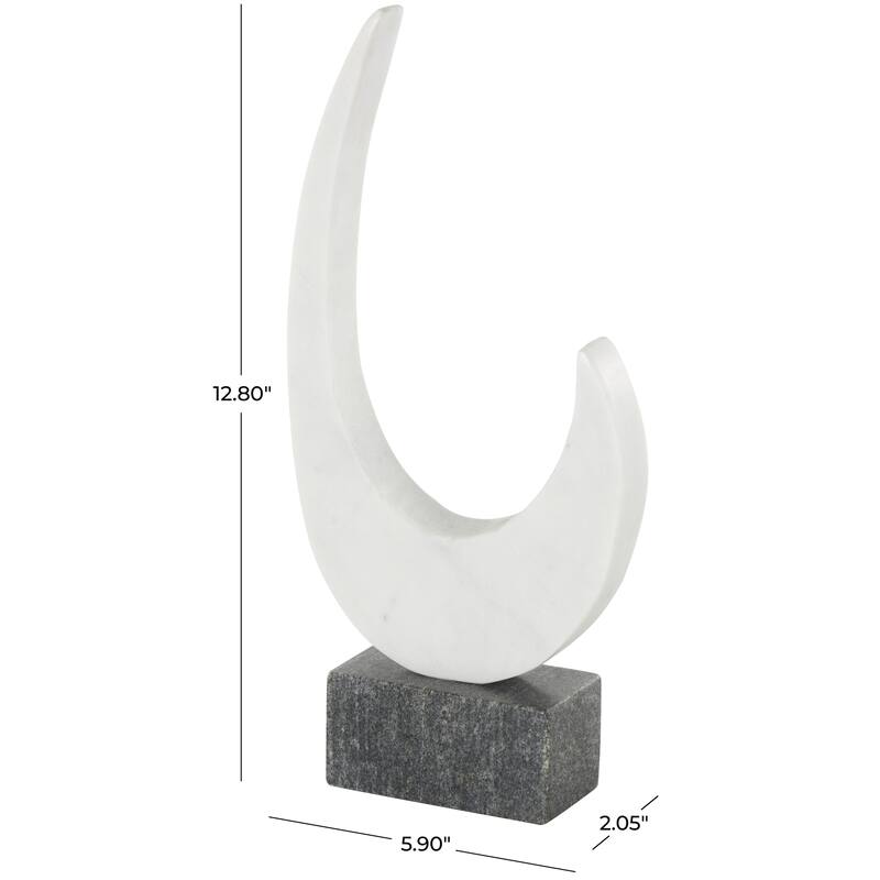 White Marble Curved Abstract Decorative Sculpture with Black Block Base