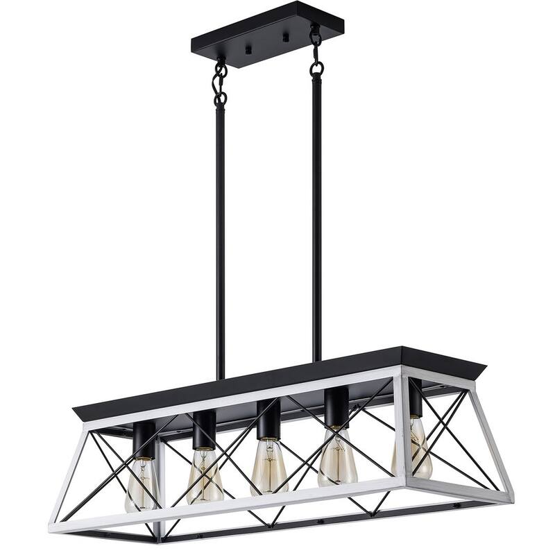 Farmhouse Restaurant 5-Light Metal Rectangular Chandelier - White