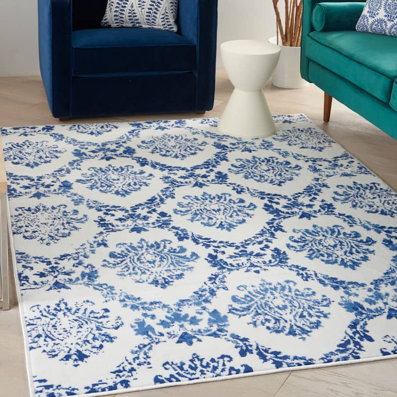 Nourison Whimsicle Boho French Country Floral Blue Ivory Area Rug - 8' x 10' - Ivory Navy - Rectangle