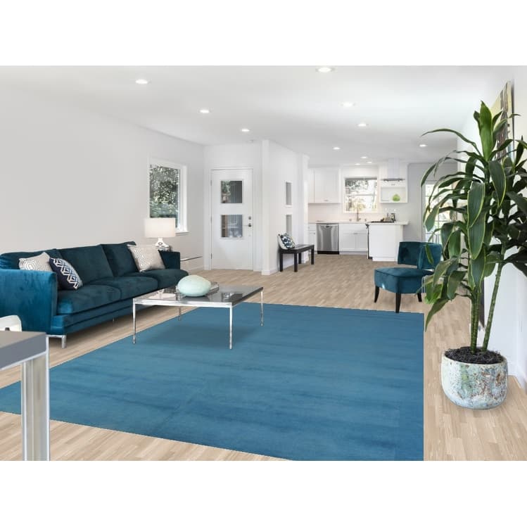 Hand Knotted Oriental 100% Wool Carpet Modern Solid Navy Blue & Blues Gabbeh Area Rug - 10' 1'' X 7' 2''