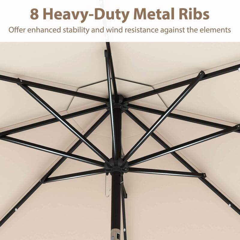 Costway 10 FT Solar Patio Umbrella with 24 LED Lights 8 Ribs & Tilt