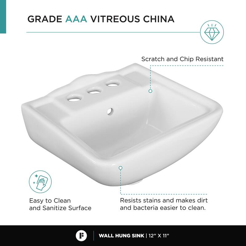 Fine Fixtures Ceramic 12.25-inch Small White Wall-Mount Sink