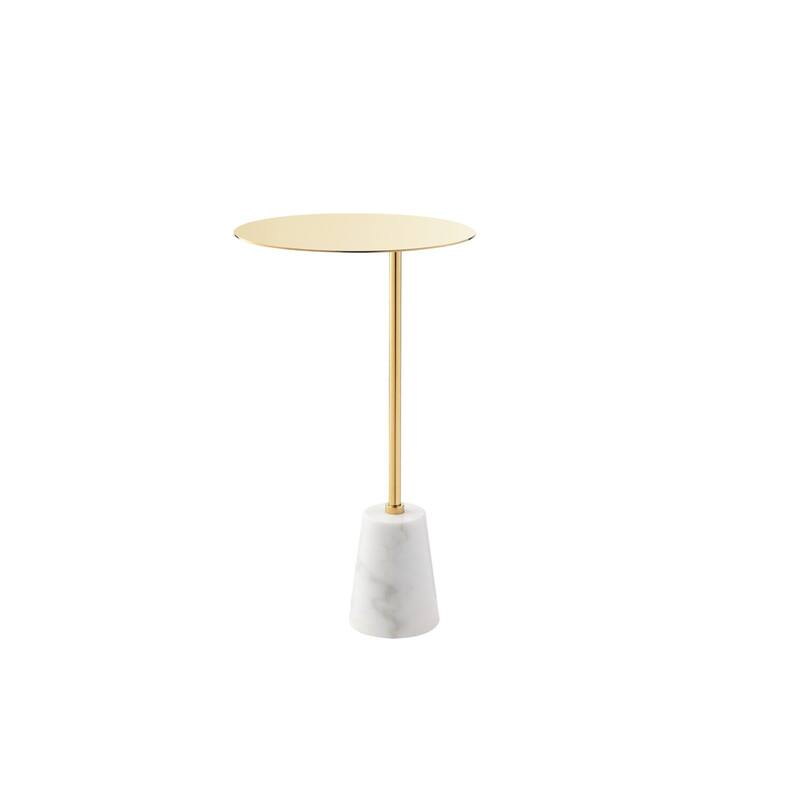 12 in. Gold and White Round Faux Marble End Table, Sturdy Build End Side Table for Living Rooms
